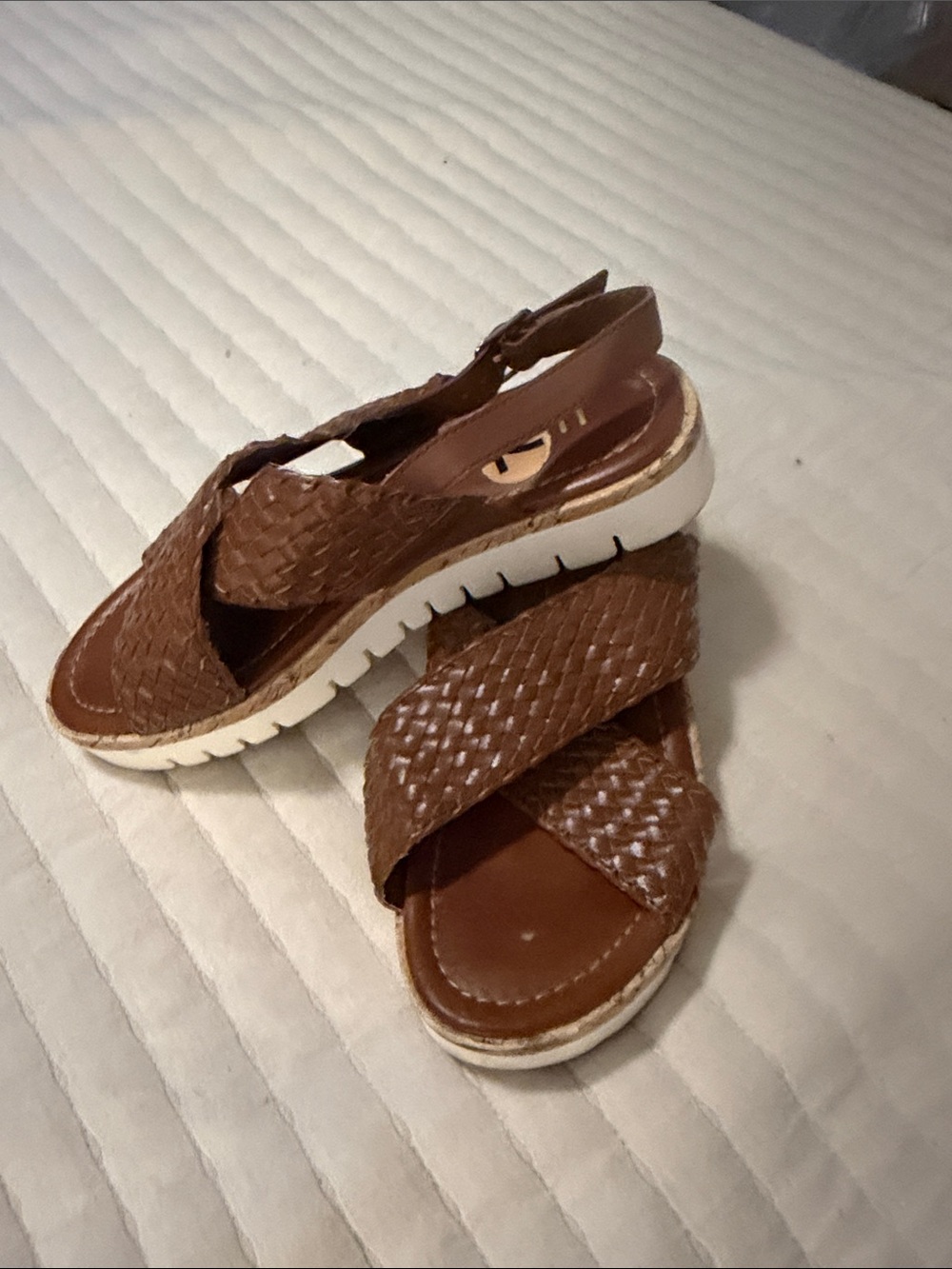 Unisa Brown Woven Slingback Sandals with White Sole